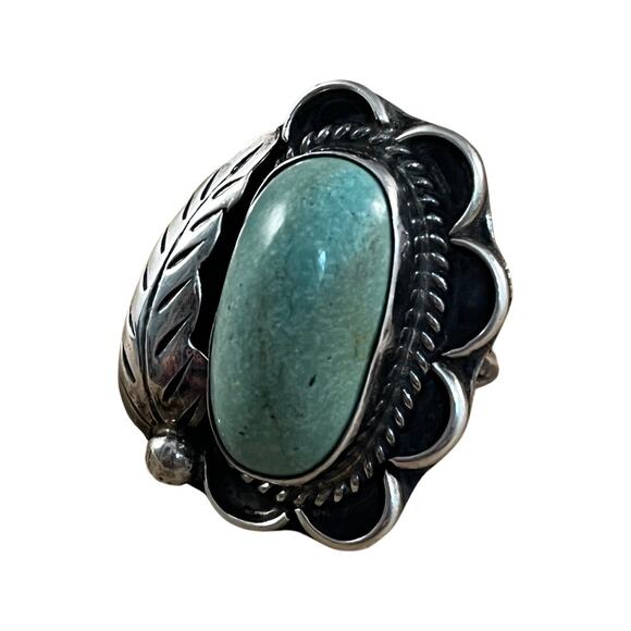 Vintage Green Turquoise Ring, Native American Indian Ring Sz 6.5 - Picture 3 of 12
